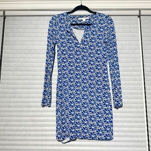 Diane von Furstenberg Blue & White Floral Long Sleeve Dress – Size 0